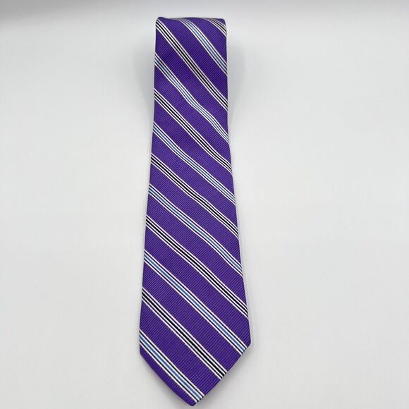 Brooks Brothers Makers Mens 100% Silk Repp Tie Purple WhiteRegimental Stripe 60" - Picture 1 of 6